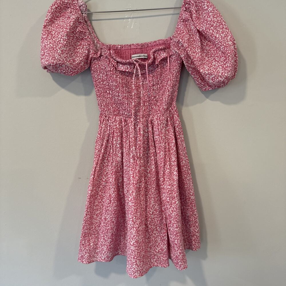 Abercrombie & Fitch Pink Ditsy Floral Smocked Puff Sleeve Mini Dress XXS 2818 - Picture 3 of 10